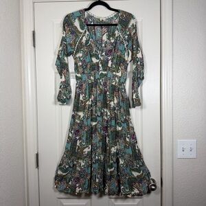 Anthropologie Kate & Sam Paisley Print Boho/Hippie Flowy Midi Dress Size Large